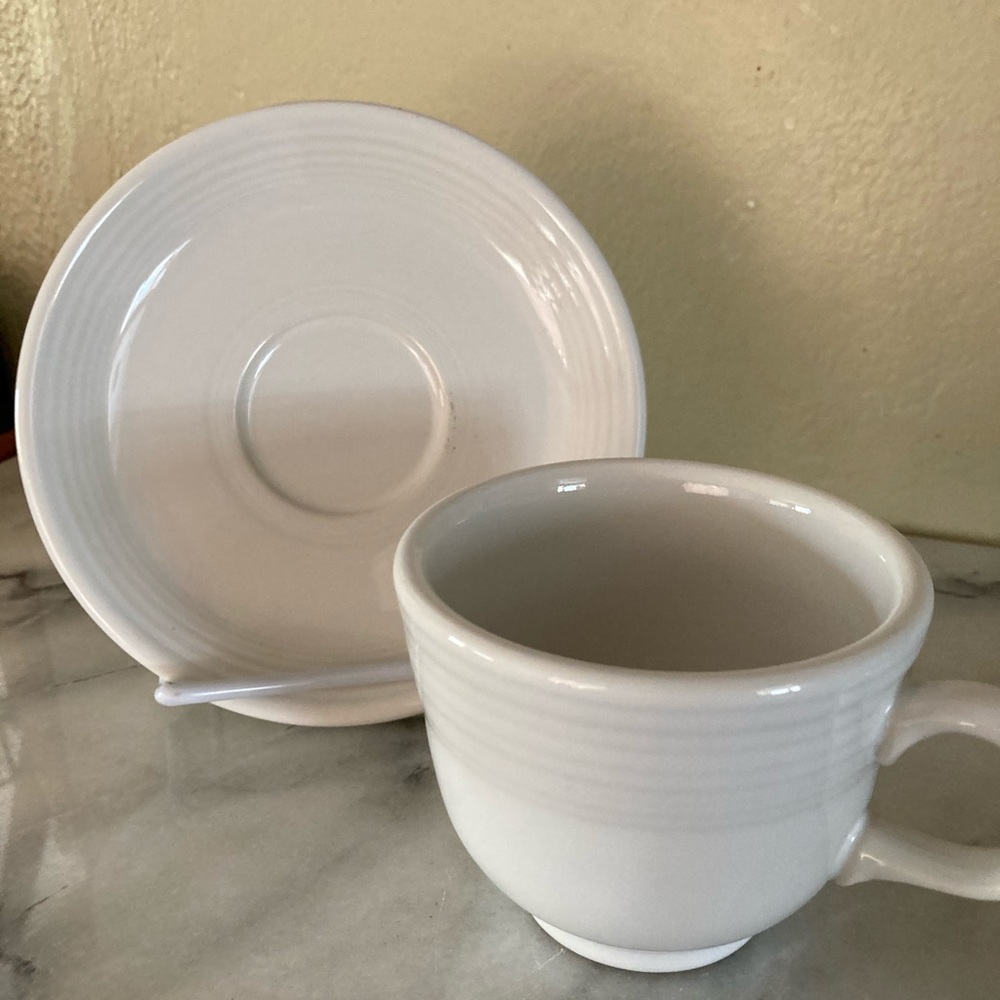 White Fiesta Tea Cup and Saucer